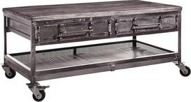 Massivmoebel24.de Sunkiosios pramonės kavos staliukas iš medžio masyvo #122 Mango mediena pilka lakuota su 2 stalčiais 110 x 60 x 50 cm Medžio masyvo TV staliukas Šalutinis staliukas