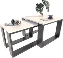 MATKAM 2 kavos staliukų rinkinys Pramoninio stiliaus aukštas staliukas W60 x D60 x H43,3 cm, žemas staliukas W39 x D39 x H40,8 cm, lengvai surenkamas (baltas)