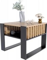 MATKAM IGA modernus kvadratinis kavos staliukas (aukštis 50 x plotis 60 x gylis 63,6 cm) su „loft“ stiliaus skersinėmis juostelėmis ir funkcionaliu dizainu (Artisan Oak Black)