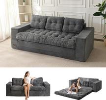 MAXYOYOYO Grindų sofa lova 190 cm pločio su pagalvėle, 2-in-1 sulankstoma lyninė sofa 3-vietė su miego funkcija, gulėjimo paviršius 101 x 196 cm, skirta svetainei, miegamajam, poilsio kambariui