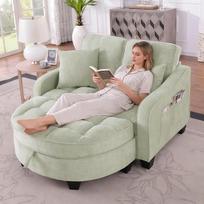 Maža sofa su miego funkcija, šezlongas, „2-in-1“ sofa-lova, taburetė su daiktų laikymo dėže ir 4 pagalvėlės, skirta mažai svetainei, darbo kambariui, miegamajam, 132 x 129 x 93 cm (cian)