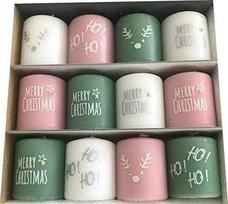 Mažų Kalėdų žvakių rinkinys – 12 vnt. – Žvakių rinkinys su užrašais ir motyvais – Kalėdų dekoracija („Christmas Mix 2“)