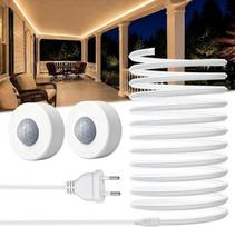 MDee 2 m ilgio 230 V COB LED juosta su judesio jutikliu, IP65, 3000 K, šilta balta