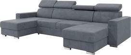 MEBLINI sofa-lova su lovos dėže - kampinė sofa su miego funkcija - sofa su poilsio funkcija ir galvos atlošais - U formos sofa - kampinė sofa - svetainės peizažas - Voss - 306 x 168 x 79 cm - pilkas aksomas