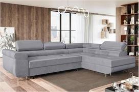 MEBLINI Maliba sofa-lova su lovos dėže, kampinė sofa su miego funkcija, sofa su poilsio funkcija ir galvos atlošais, L formos, kampinė sofa, gyvenamasis peizažas, 277 x 203 x 63 cm, dešinė, pilkas aksomas
