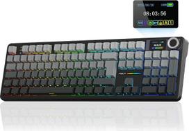Mechaninė klaviatūra „AULA F108 Pro“ QWERTZ, 3 režimai (laidas/2,4 G/„Bluetooth“), tarpiklių konstrukcija, keičiama veikimo metu, LCD ekranas ir sukamas rankenėlė, RGB, 8000 mAh, 100 % vokiškas pilnas formatas, skirtas kompiuteriams, „Mac“ ir planšetėms (