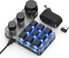 Mechaninė „Mini Macro“ klaviatūra – belaidė, programuojama, „Hot-Swap“ technologiją palaikanti žaidimų klaviatūra su RGB apšvietimu, 2,4 GHz ir „Bluetooth“ ryšiu, skirta žaidėjams, programuotojams ir biurui (juoda, 9 klavišai / 3 mygtukai)