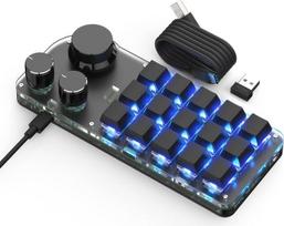 Mechaninė „Mini Macro“ klaviatūra – belaidė, programuojama, „Hot-Swap“ žaidimų klaviatūra su RGB apšvietimu, 2,4 GHz ir „Bluetooth“ ryšiu, skirta žaidėjams, programuotojams ir biurui (juoda, 15 klavišų / 3 mygtukai)