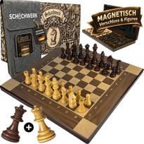 Medinė magnetinė šachmatų lenta 39 x 39 cm su mokomąja programėle | Sulankstoma su magnetine užsegimo sistema, veltinis maišelis, 2 papildomos moterų figūrėlės, „Staunton“ stiliaus dizainas, šachmatų dovana suaugusiems ir vaikams