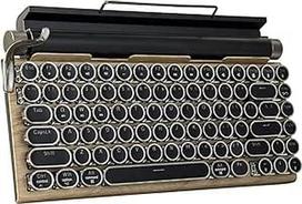 Medinė retro rašomosios mašinėlės klaviatūra, 83 klavišai, keičiama mechaninė klaviatūra, "Bluetooth" laidinis dviejų režimų ryšys, sinchroninis ryšys, QWERTY-US (medžio tekstūros)