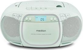 MEDION E66476 stereo garso sistema (boombox, CD grotuvas, MP3, kasetės, nešiojamas kasetės grotuvas vaikams, FM radijas, AUX, ausinės, maitinimas iš elektros tinklo ir baterija) Žalia