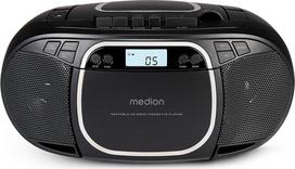 MEDION E66476 stereofoninė garso sistema („boombox“, CD grotuvas, MP3, kasetė, nešiojamas kasetinis grotuvas vaikams, FM radijas, AUX, ausinės, maitinimas iš elektros tinklo ir baterija) Juoda