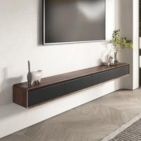 Medžio masyvo TV spintelė, 160-240 cm TV spintelė, pakabinama TV spintelė, TV spintelė svetainėje, tinkama svetainei ir miegamajam (riešutmedis/juoda, 200 cm)