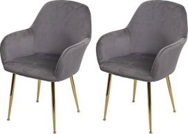 Mendler HWC-F18 2 valgomojo kėdžių komplektas Virtuvės kėdės Retro dizainas Velvet Grey Golden Legs