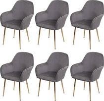 Mendler HWC-F18 6 valgomojo kambario kėdžių rinkinys Virtuvės kėdės Retro dizainas Velvet Grey Golden Legs