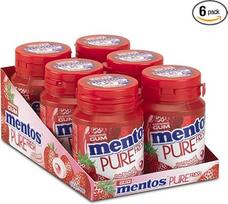 Mentos Pure Fresh Strawberry, kramtomoji guma be cukraus - 6 kramtomosios gumos pakuotės su 30 stiklinių, braškių skonio, su žaliosios arbatos ekstraktu