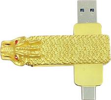 Metalinis pistoletą primenantis senovinis kinietiškas bronzinis „Fish Bowel“ kardas, „U“ formos „Panda“ USB atmintinė (Dragon USB-C OTG, 64GB)