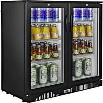 METRO Professional GBC1002 Gėrimų šaldytuvas su 2 stiklinėmis durelėmis, butelių šaldytuvas su 6 lentynomis, D energinė klasė, 160 W, temperatūros diapazonas: nuo 0 iki +10 °C, 200 l, juodos spalvos