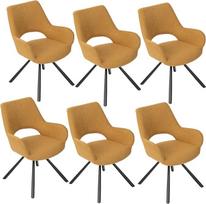 MEUBLE COSY valgomojo kėdės, 6 komplektas, virtuvės kėdės, minkštos kėdės su porankiais, medžiaginė sėdynė, metalinės kojos, geltonos spalvos, 58,5 x 59 x 81 cm