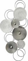 MF 3D sieninis paveikslas „Sixo“ – metaliniai sienų dekoratyviniai apskritimai, 83 x 38 cm, dekoratyvinis gyvenamojo kambario sienų papuošimas, įvairiaspalvis, sidabrinis, baltas