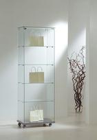 MHN stiklinė vitrina be rėmo D 40 x Š 60 x V 180 cm - siaura vitrina iš apsauginio stiklo, rakinama - prekybinė vitrina su ratukais - be apšvietimo