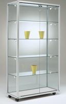MHN stiklinė vitrina D 42,5 x Š 79 x V 184,5 cm - plati stiklinė stovinti vitrina, rakinama - didelė vitrina - LED apšvietimas
