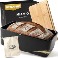 MIAMIO duonos dėžė su bambuko dangčiu / duonos dėžė Keraminė duonos dėžė su mediniu dangčiu gali būti naudojama kaip pjaustymo lenta, 32 x 20 x 11,5 cm (juoda)