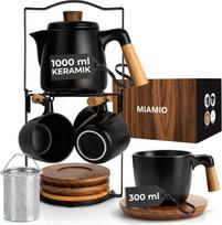 MIAMIO – Arbatos rinkinys su keraminiu arbatinuku (1 litras), 4 puodeliais ir stovu (juodos spalvos)