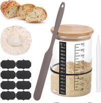 MICHIHOMIE raugo starterio rinkinys, 900 ml raugo fermentacijos indas su mediniu dangteliu, gumine juosta, termometro popieriumi, 8 etiketėmis, rašikliu, silikonine mentele, medžiagine kepurėle, duonos kepimo indas,