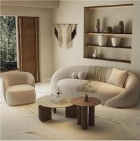 Mid Century Modernes Multi-Sitz Tisch & Stuhl Set, Gebogenes Sofa & Polstercouch mit Holz e - Warmes Wohnzimmerfell für stilvolle Inneneinrichtungen, 1,7 mA