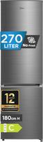 Midea MERB276FGC46EU kombinuotas šaldytuvas su šaldikliu, 270 l šaldytuvas su šaldikliu, NoFrost, inverterinis kompresorius, Super aušinimo funkcija, Multi-Air Flow, tylus 38 dB, 140 kWh per metus, 180 cm aukščio, Bru-Stahl