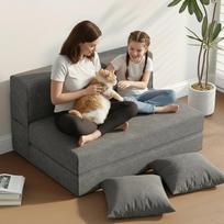 Miegamasis krėslas su lovos funkcija, 5-in-1 sulankstoma sofa lova, 99 cm pločio sofa lova su pagalvėlėmis ir šoninėmis kišenėmis, grindų čiužinys svetainei, miegamajam, biurui, svečių kambariui, tamsiai pilka