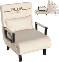 Miegamoji kėdė "3-in-1", sulankstoma sofa-lova su lovos funkcija, 6 kryptimis reguliuojamas atlošas, metalinis rėmas ir patalynė, svečių lova mažoms erdvėms, svetainei, biurui, montavimo matmenys: 187 x 63 cm, smėlio spalvos