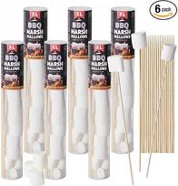 MIJOMA XL BBQ Marshmallows 6 mėgintuvėliai po 180 g kiekviename skaidriame mėgintuvėlyje - 36 mediniai pagaliukai - be glitimo ir riebalų - putų cukrus griliui, ugniai, šokolado fondiu ir kepimui