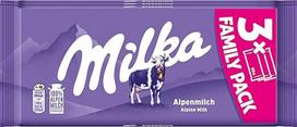 Milka Alpių pieno šokolado plytelė - švelnus stalo šokoladas praktiškoje šeimyninėje pakuotėje - 3 x 90 g