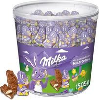Milka Mini Schmunzelhasen (besišypsantis zuikis), 1 x 1,505 g, velykinis šokoladas, įdarytas pieno kremu, velykiniai saldumynai, pagaminti iš 100 % Alpių pieno šokolado