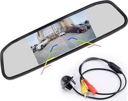 Mini atbulinės eigos kamera su 5 colių spalvotu TFT LCD HD automobilių galinio vaizdo veidrodžio ekranu, automobilių atbulinės eigos monitoriumi