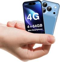Mini išmanusis telefonas, 4G, be simlokavimo, 3,88 colio ekranas, „Android 12“, 1950 mAh baterija, dvi SIM kortelės, veido atpažinimas (mėlynas – 4G)