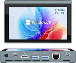 Mini kompiuteris su 5,5 colio jutikliniu ekranu, "Intel N5100 Quad-Core", 8GB RAM, 128GB SSD, "Win 11", dvigubas 4K HDMI/Type-C, "WiFi 5" - kompaktiškas "viskas viename" kompiuteris namų biurui ir skaitmeninei reklamai