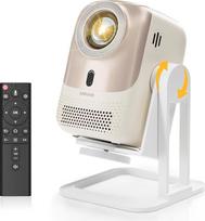 Mini projektorius 4K 1080p Full HD, [„Android“ OS], 360° pasukamas išmanusis mini projektorius, 450 ANSI, „Wi-Fi 6“/„BT 5.2“, automatinis fokusavimas ir automatinis trapecijos koregavimas, nešiojamas filmų projektorius, skirtas namų kinui / naudojimui lau