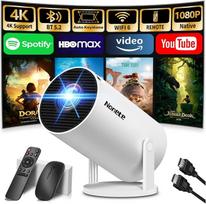 Mini projektorius 4K, palaikantis 1080P „Full HD“ raišką, su „Wi-Fi 6“ ir „Bluetooth 5.2“, mažomis įdiegtomis programėlėmis, automatiniu trapečių koregavimu ir 270° pasukimu, suderinamas su HDMI, TV Stick ir nešiojamuoju kompiuteriu, baltos spalvos