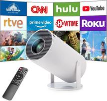 Mini projektorius, patobulintas 4K namų kino projektorius su „Android“ operacine sistema, palaiko 5G „Wi-Fi“, „BT 5.0“, automatinę trapezinės deformacijos korekciją, 180 laipsnių kampą, 130 colių ekraną, skirtą telefonui, kompiuteriui ar nešiojamajam komp