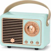 Mini retro „Bluetooth“ garsiakalbis, 5 W nešiojamasis Hi-Fi garsiakalbis, 360° FM radijas, įmontuotas mikrofonas, palaiko TF korteles, USB ir AUX jungtis, įkraunama baterija 400 mAh (HM11) (mėtų spalvos)