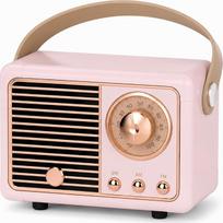 Mini retro „Bluetooth“ garsiakalbis, 5 W, nešiojamas Hi-Fi garsiakalbis, 360°, FM radijas, integruotas mikrofonas, palaiko TF kortelę, USB ir AUX, įkraunama baterija 400 mAh (HM11) (rožinis)