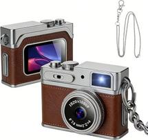 Mini skaitmeninis fotoaparatas 1080P FHD retro stiliaus fotoaparatas, 0,96 colio spalvotas ekranas, mažas nykščio dydžio fotoaparatas su 32GB kortele, „selfie“ raktų pakabukas su fotoaparatu, skirtas kelionėms, studijoms, vlogams (rudas)