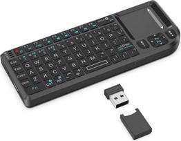 Mini „Bluetooth“ klaviatūra su jutikliniu pultu, 66 klavišų, daugiafunkcinė belaidė klaviatūra su infraraudonaisiais spinduliais ir apšvietimu, jutikliniu pultu, QWERTY išdėstymu, įkraunama per USB, kompaktiška, su „Bluetooth“ ir 2,4 GHz dvigubu ryšiu
