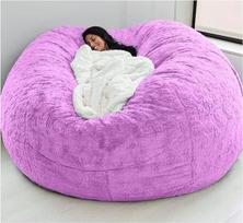 Minkštas milžiniškas milžiniškas Bean Bag kėdės dangtis milžiniškas kvėpuojantis ir patogus suaugusiems Gyvenamasis kambarys šviesus didelis apvalus minkštas minkštas pūkuotas dirbtinis kailis Bean Bag tingus sofa be užpildo, violetinė, 7 pėdų