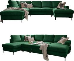 MIUFORM "Lofty Lilly" su lovos dėže, 8 vietų kampinė sofa, U formos kairė, 303 x 197 x 84 cm, sulankstoma sofa su miego funkcija, sulankstoma sofa-lova, gyvenamasis peizažas (žalia)