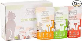 MjAMjAM Premium drėgnas ėdalas katėms, mišinys I, vištiena, jautiena, širdis, 125 vnt. (12 x 125 g), be grūdų, su papildoma mėsa.