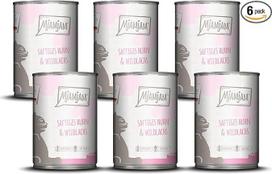 MjAMjAM Premium drėgnas maistas katėms, sultinga vištiena ir laukinė lašiša, 6 vnt. (6 x 400 g), be grūdų, su papildoma mėsa